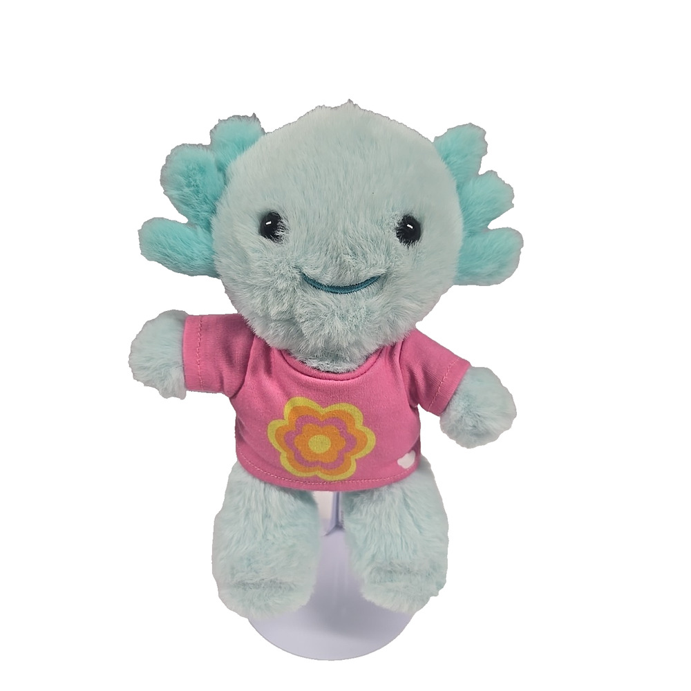 Build A Bear Axolotl Plush Stuffed Animal Aqua Blue Pink Flower Shirt 8 Inch